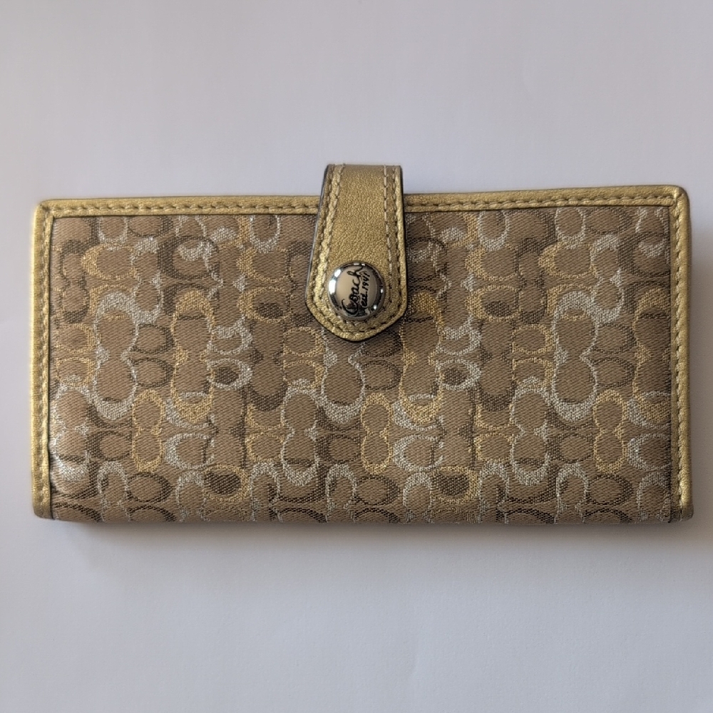 Coach Metallic Gold Signature Continental Checkbook Wallet